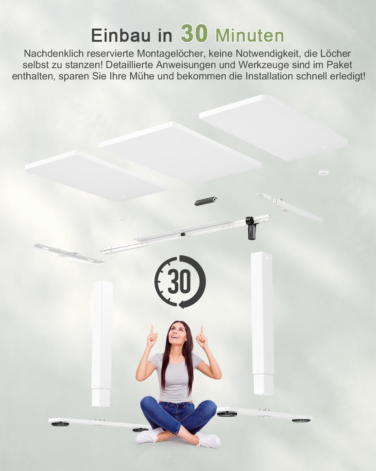 Elektrischer Höhenverstellbarer Schreibtisch 120x60 cm – Steh-Sitz, USB, Weiß