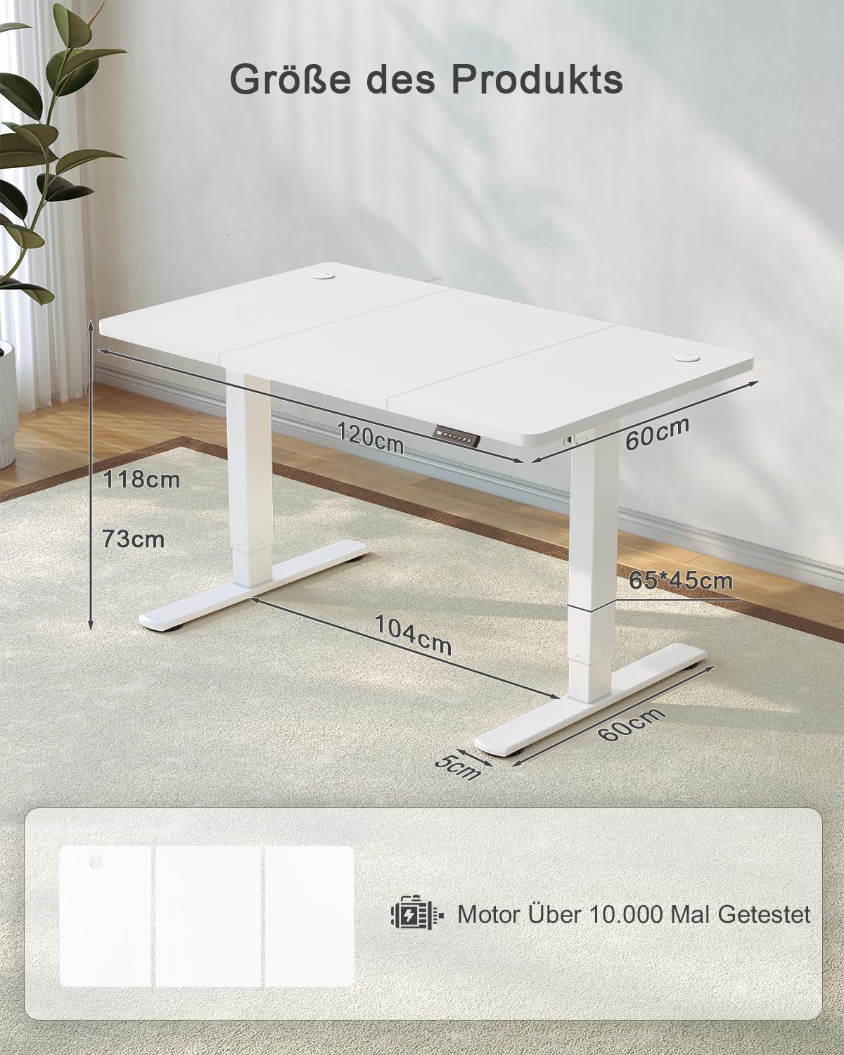 Elektrischer Höhenverstellbarer Schreibtisch 120x60 cm – Steh-Sitz, USB, Weiß