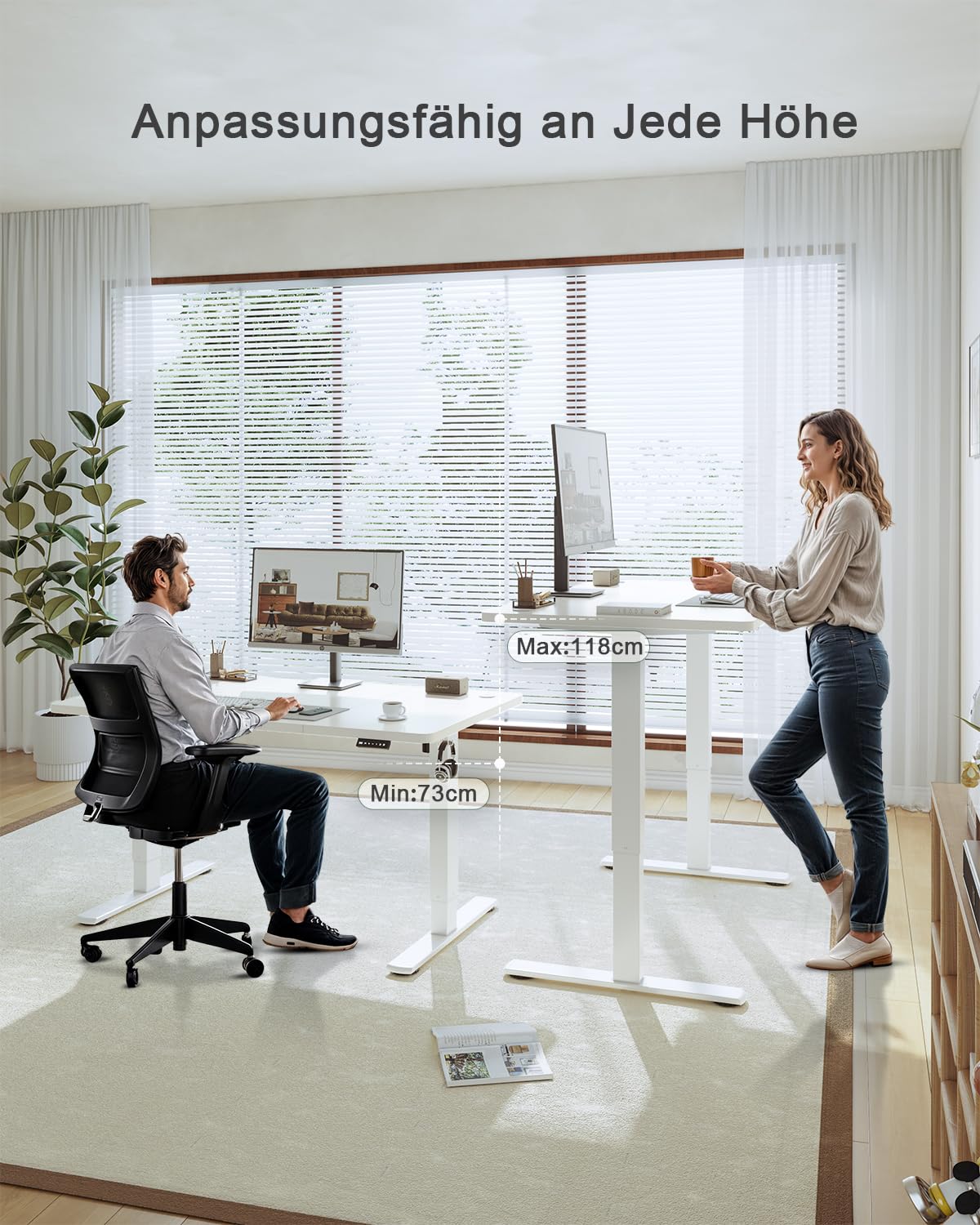 Elektrischer Höhenverstellbarer Schreibtisch 120x60 cm – Steh-Sitz, USB, Weiß
