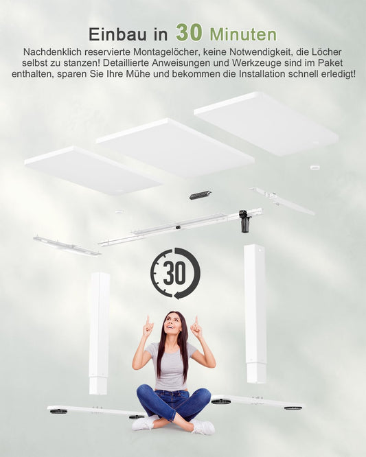 Elektrischer Höhenverstellbarer Schreibtisch 120x60 cm – Steh-Sitz, USB, Weiß