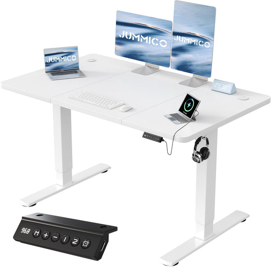 Elektrischer Höhenverstellbarer Schreibtisch 120x60 cm – Steh-Sitz, USB, Weiß